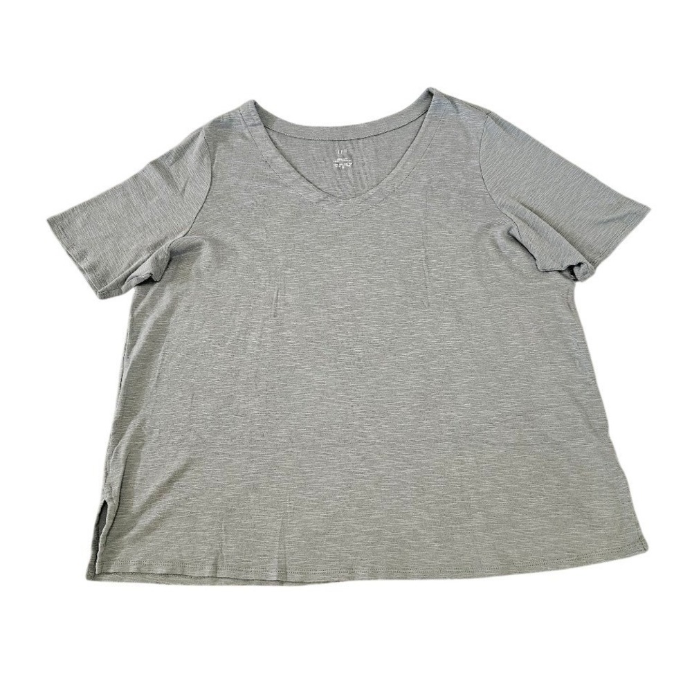 J. Jill Pima Slub Elbow-Sleeve Tee Women 2X Sage Green V-Neck Cotton Top